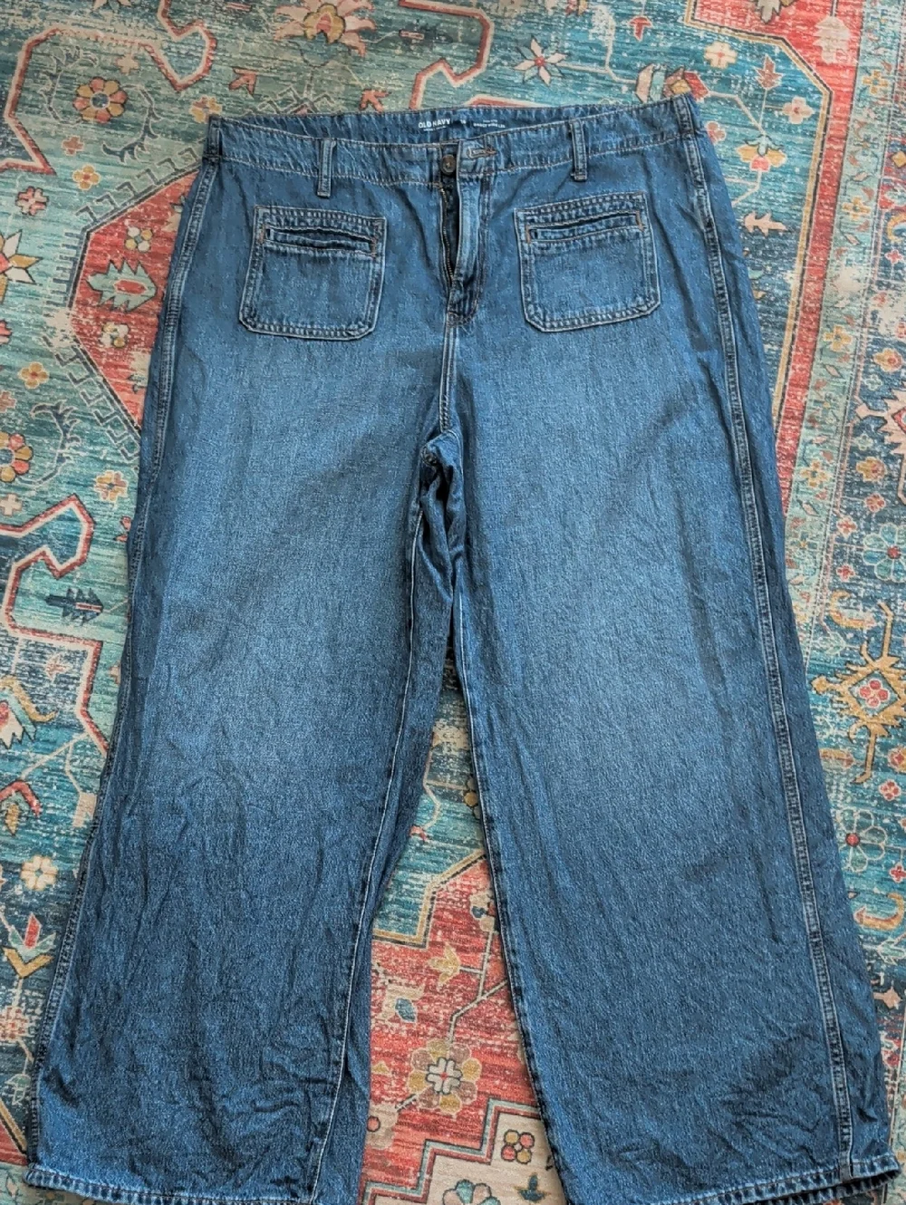 Old Navy High-Rise Baggy Wide-Leg Jeans in Medium Blue Wash - Picture 1 of 4